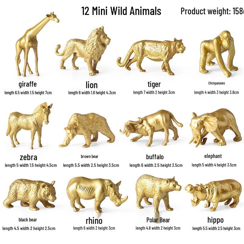 Wild Animal Miniature Set: Golden Tiger, Lion, Bear, Buffalo, Orangutan, Hippopotamus Model for Cross-Border Simulation