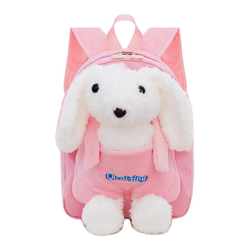 Cute Bunny Plush Backpack For Kids With Waterproof Nylon Materials For School And Kindergarten Use розовый