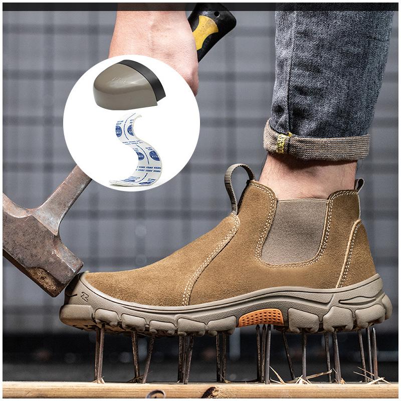 men's casual steel toe caps work boots cow suede leather safety shoes outdoors worker chelsea botas security footwear protection