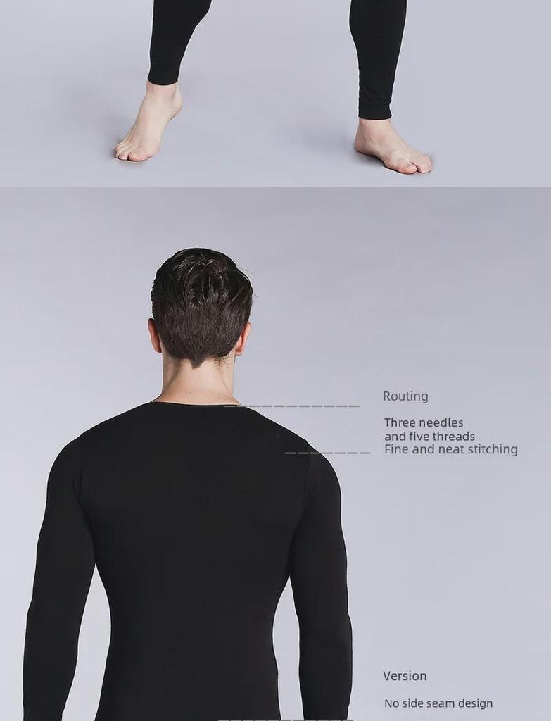 Men's Thermal Cotton Sweater & Pants Set - Round Neck, Thin Autumn Layer