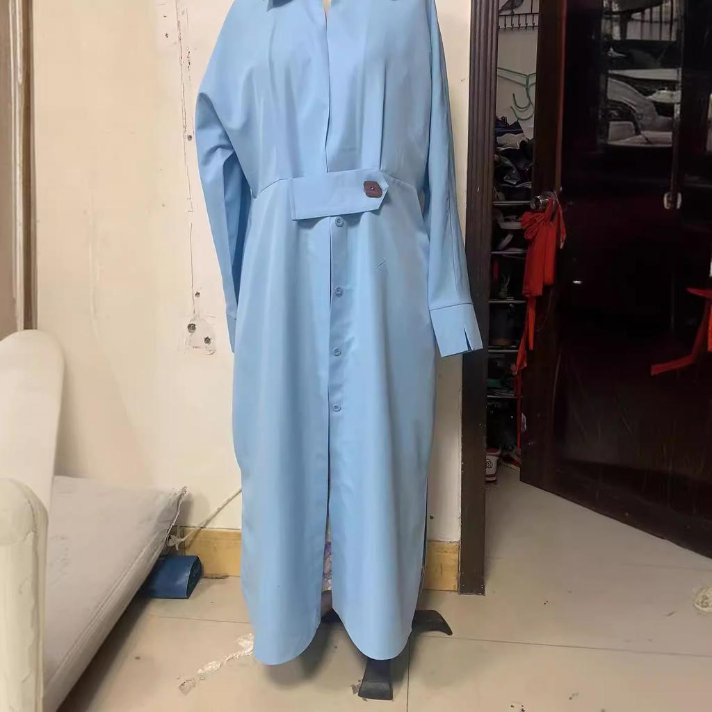 European  American Women's Blue Dress Elegant Temperament Spring Summer Commuter Long Sleeved