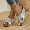 Foreign trade large size thick bottom hollow slippers 2025 summer new casual Velcro women's slope heel cool slippers