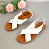 Fashion Women's Sandals Leather Ladies Shoes Summer Fashion Design Flat Bottom Cross Buckle Open Toe Large Size 37-41 Sapatos Femininos
