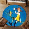 1pc Pippi and Monkey Round Chair mat Area Rug - Non-Slip, Floor Mat for Office, Bedroom, home decor Christmas Gift p0811025