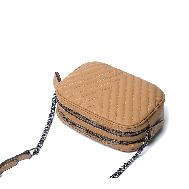 Internet Celebrity Leather Trendy Girl Bag First Layer Cowhide Small Fragrant Diamond Chain Bag Shoulder Messenger Bag