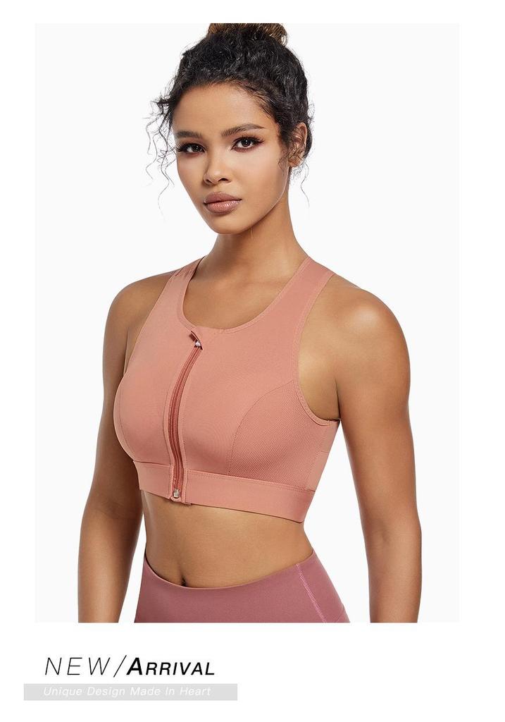 Women's Wireless Sports Bra - Front Zipper, Anti-Sag, Shockproof, Plus Size, Beautiful Back Design for Fitness and Running