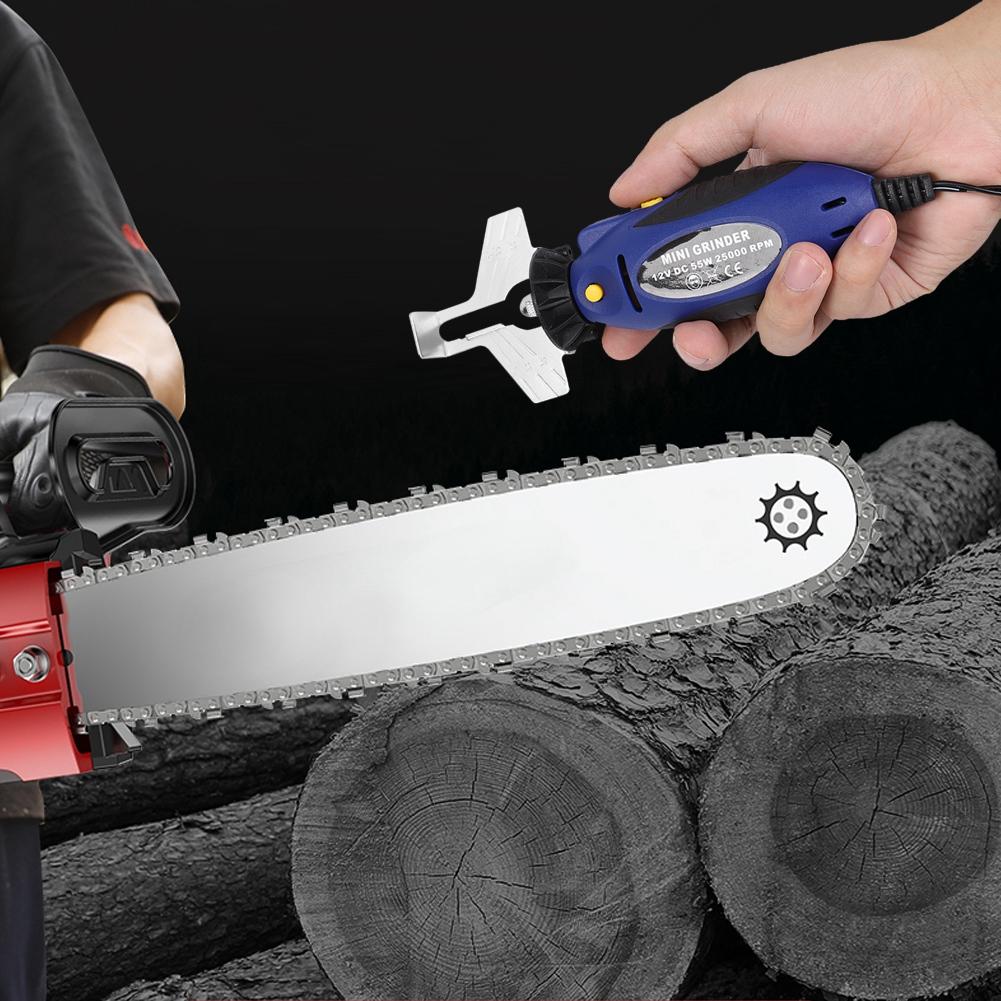 12V Electric Chainsaw Chain Sharpener, Manual Sharpener with 3 Grinding Wheels for 4mm, 4.8mm and 5.5mm Chains
