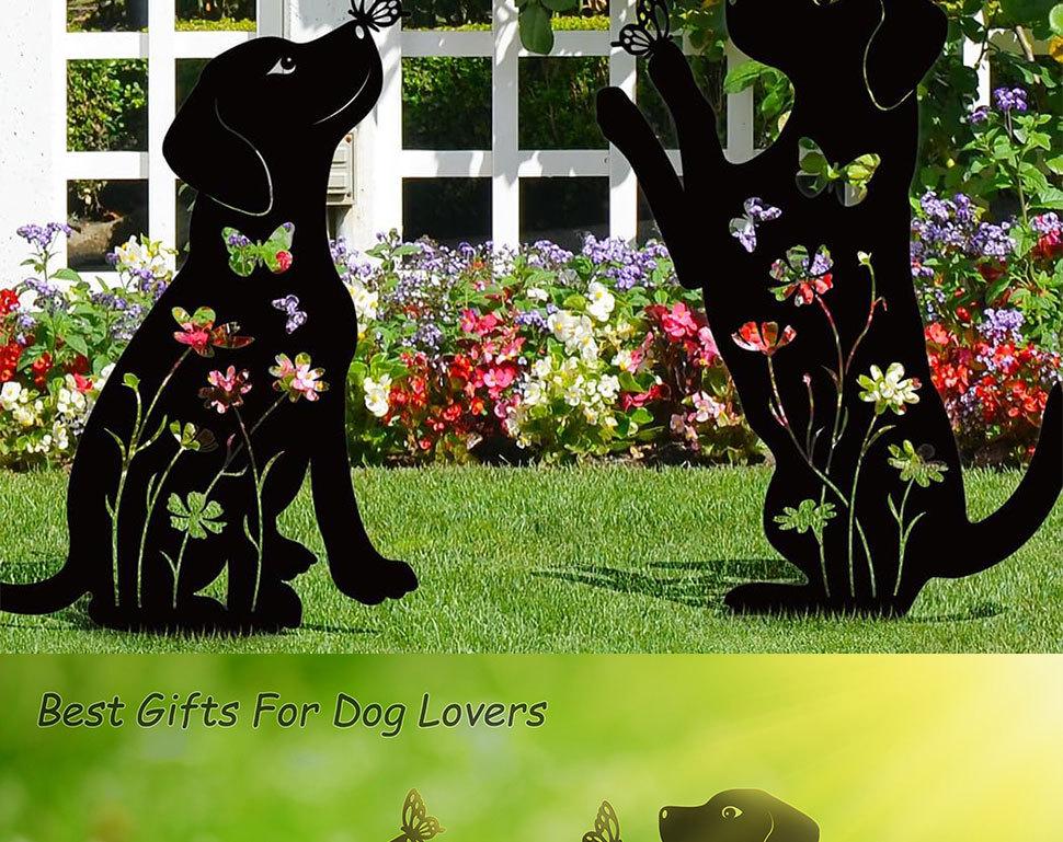 Mały piesek sylwetka ozdoba ogrodowa: Pusta Dekoracja Trawnikowa z Żelaza.