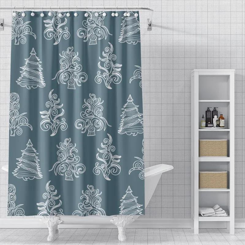 Heimdekoration Duschvorhänge Für Badezimmer Wasserdichtes Vorhangstoff Modern Nordischer Stil Wohnzimmer Frohe Weihnachten Winter