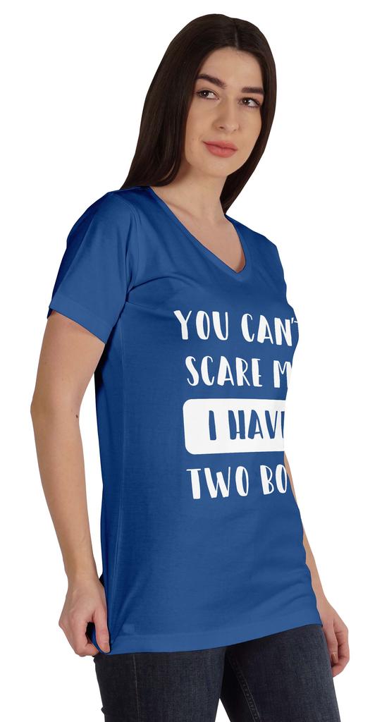 Inkmeso You Can't Scare Me I Have Two Boys Funny Graphic Mom Tshirt Cotton Top