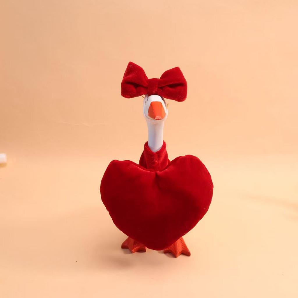 Christmas Goose Figurine Set with Hand-Crocheted Mini Pet Hats