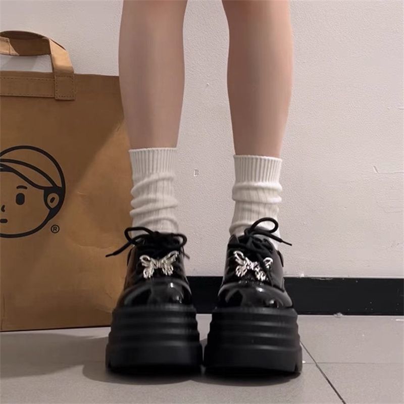 

10см Ультра-высокая Женская Платформа Маленькие Кожаные Туфли Высокое Качество Толстая Подошва Повседневные Кожаные Короткие Ботинки Дизайн Панк Женская Обувь 35 чёрный