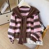 Women Striped Knit Sweater Two Piece Set Off Shoulder Shawl Collar Pullover Fall Winter Korean Style