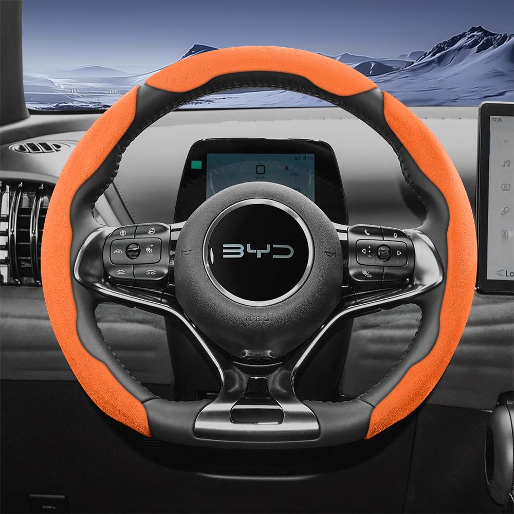 Suitable for Byd Sports Suede Steering Wheel Covers with Split Snap-On Design for Models Such as Atto 3 2 Dolphin Seal Sealion Han Song Qin Plus