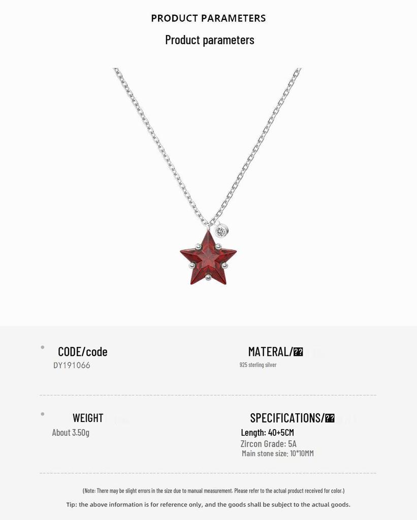 Czerwony Cyrkon Gwiazda Koreański Srebro Próby S925 Naszyjnik - Luksusowy Świąteczny Łańcuszek na Obojczyk dla Kobiet
