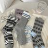 5 Pairs Blogger Simple Versatile Grey and Blue Socks Women's Mid-calf Socks Anti-pilling Sweat Striped Stacked Socks