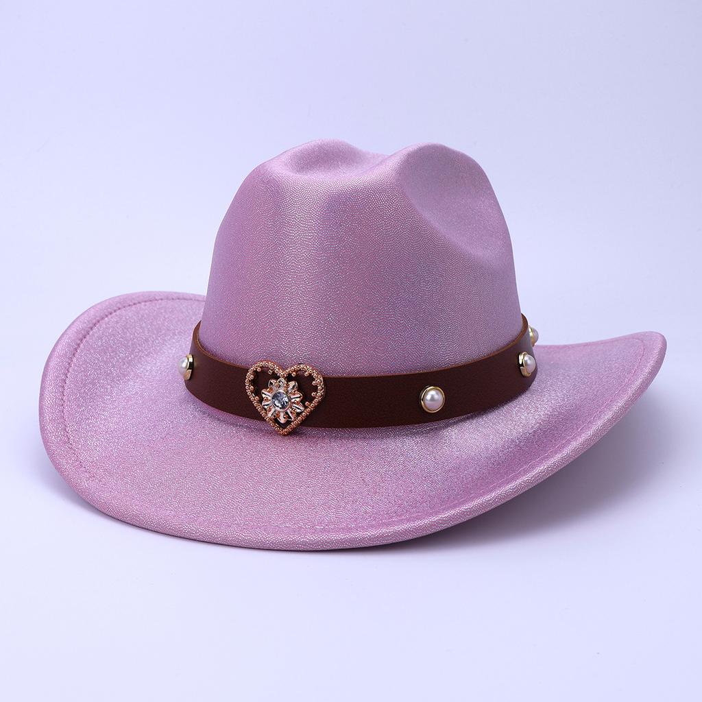 European And American Bright Western Cowboy Hat Metal Belt Decorative Outdoor Hat Women'S Retro British Jazz Top Hat