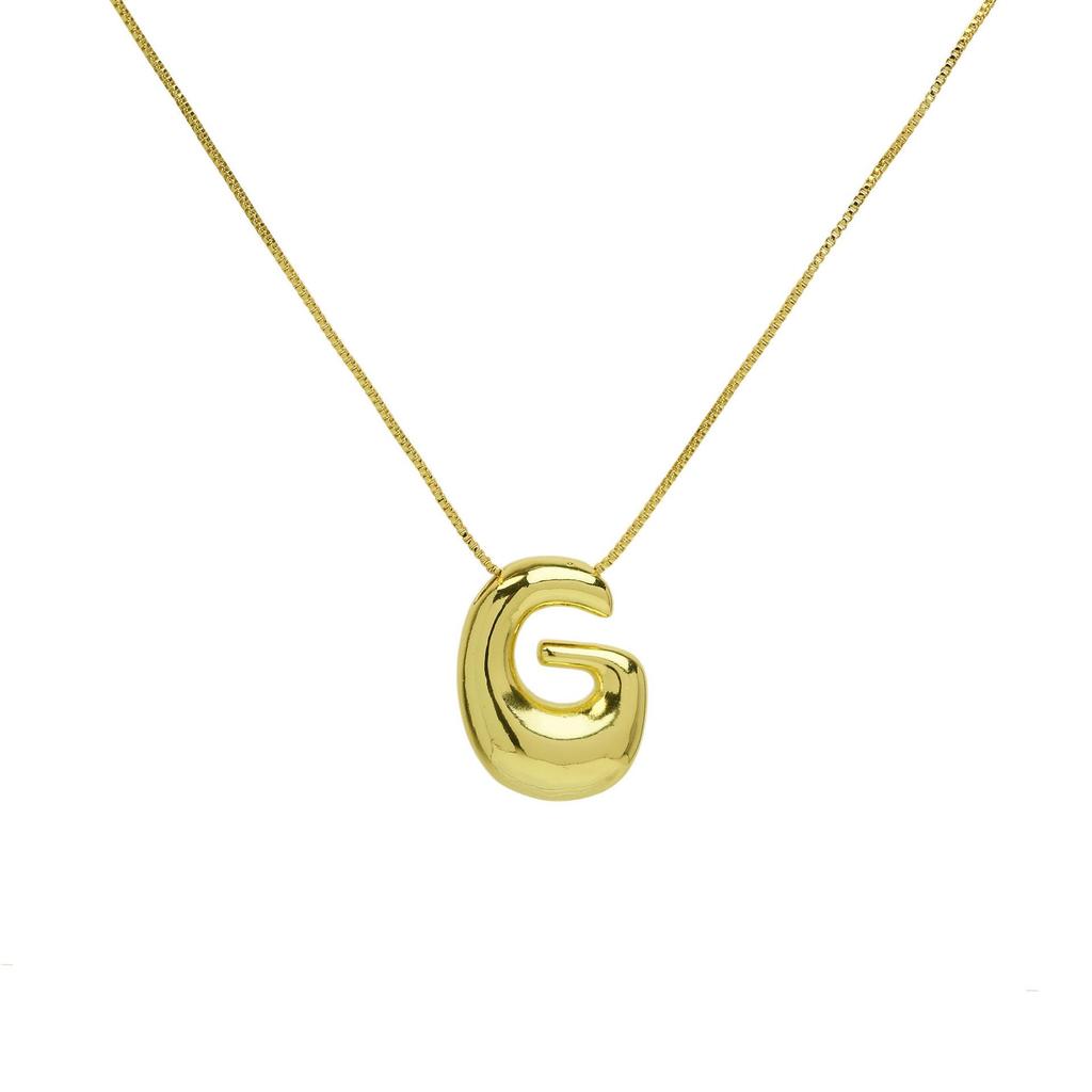 18K Gold Plated Copper Balloon Bubble Chubby Alphabet Pendant Necklace