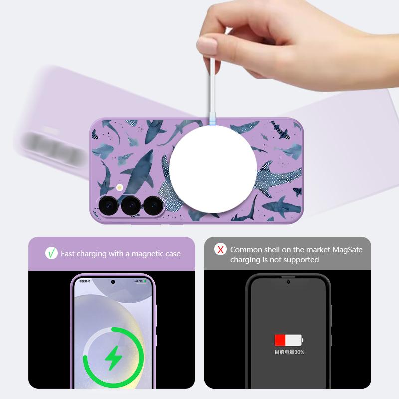 Magnetic Case For Samsung Galaxy S26 S25 S24 Ultra S23 S24 S25 FE For Magsafe Wireless Charge Whale Print Soft TPU Phone Cover