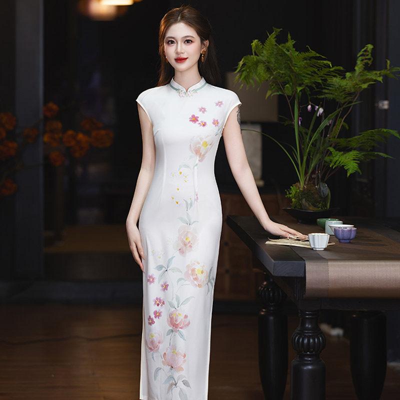 White national style new Chinese style Suzhou sleeveless long cheongsam improved young 1011 new women's high sense summer