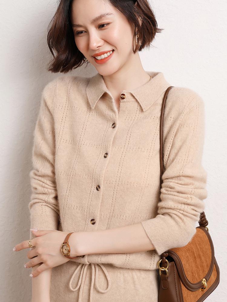 2026 A/W Women's Luxury Hollow-Out Cashmere Knit Cardigan - Loose Fit Solid Color Outerwear