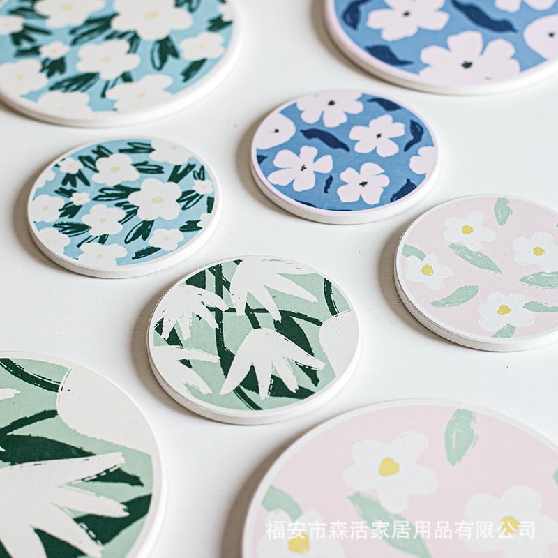 Insulation Mat, Tea Coaster, Round Flower Pattern, Creative Personalized Bowl Kettle Mat, Diatomaceous Earth Absorbent Coaster