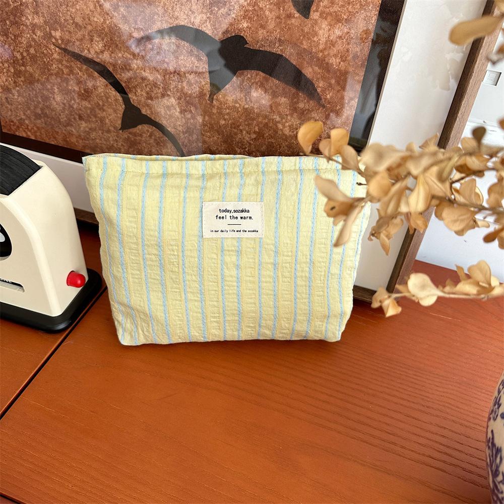 Cute Canvas Striped Travel Cosmetic Lipstick Brush Storage Bag Toiletry Kit Girl Kawaii Makeup Handbags Organizer Pouch Bag