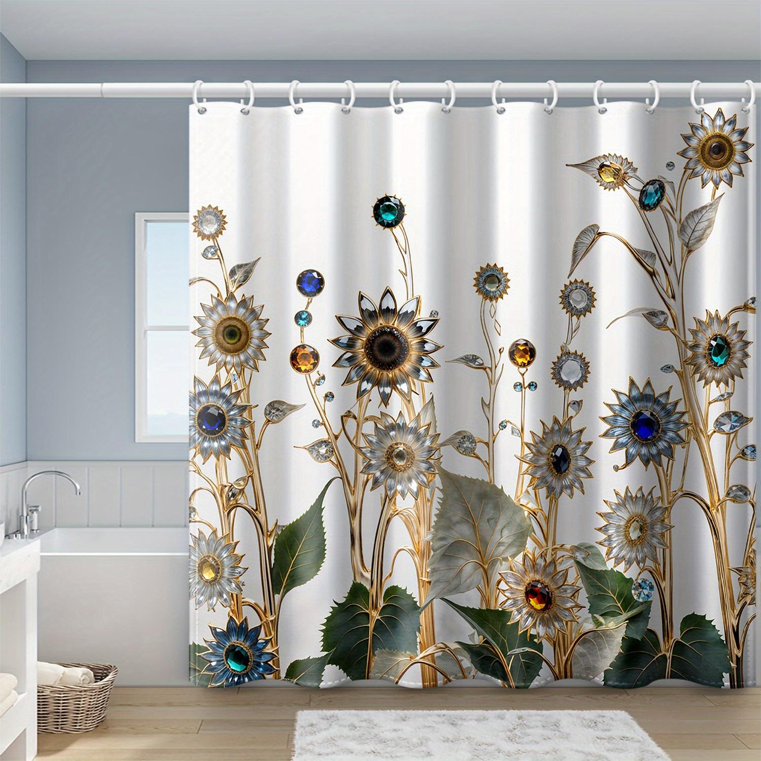 

1pc Waterproof Sunflower Print Shower Curtain with Hooks, Machine Washable Polyester Fabric, Home Decor Bathroom Partition 90X180cm