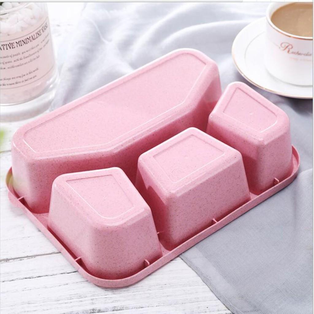 Lunch Box Reusable 4-Compartment Plastic Divided Food Storage Container Boxes 4pc