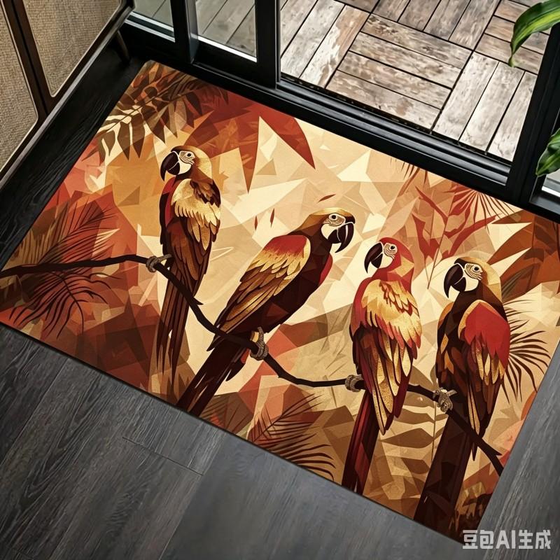 Abstract Tropical Parrot Doormat Colorful Macaw Bird Palm Leaf Welcome Mat Exotic Art Jungle Home Entryway Decor Floor Rug