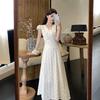 Women's Summer Pastoral Floral Print Dress - Short Sleeve, High-End Waist-Cinched, Sweet Resort Style.
