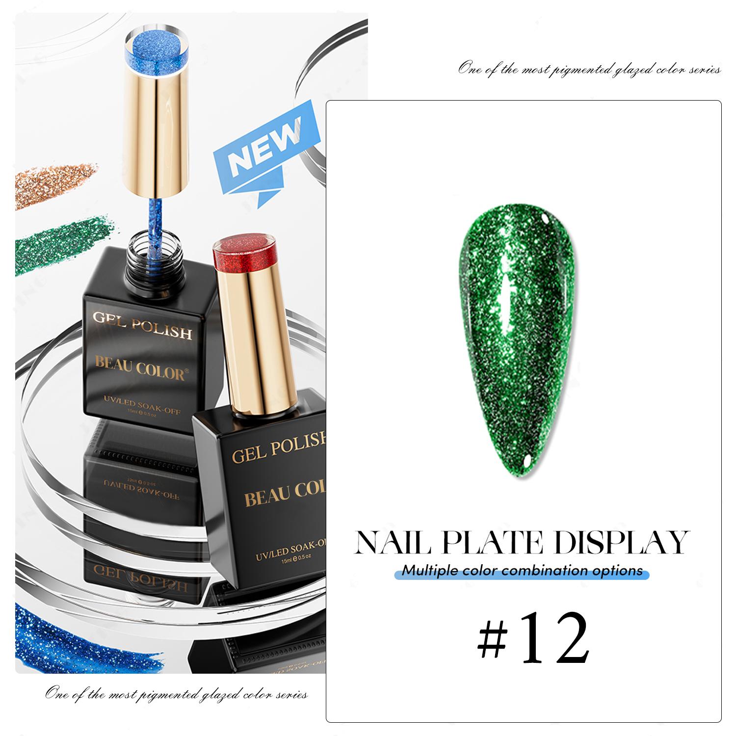

BEAU COLOR 1pcs 15ml High Density 12colors Platinum Gel Polish Collection Super Shiny Glitter Nail Gel Polish for Professional Nail Art Salon