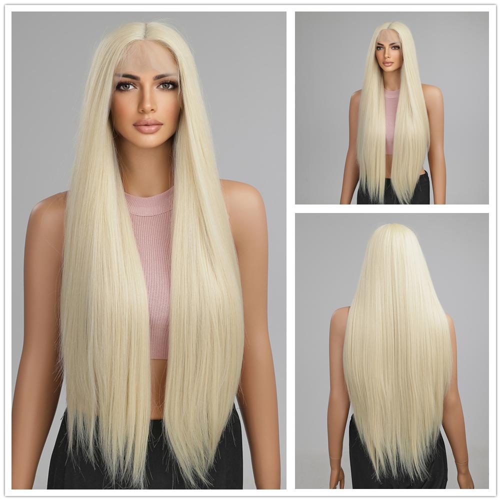 

ALAN EATON Длинные синтетические прямые Ombre Ash Platinum Blonde парики фронта шнурка для женщин Косплэй вечерние волосы высокой плотности термостойкие