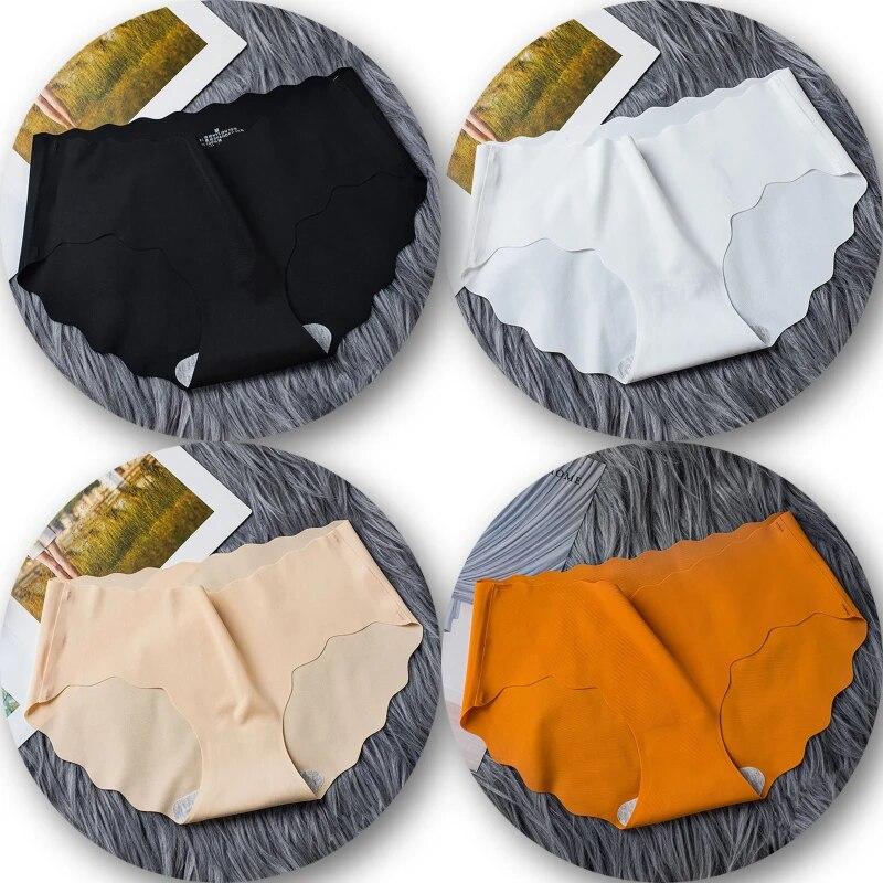 4Pcs/Set Seamless Underwear Silk Women's Panties 3XL Tangas Lady Ruffle Underpants 4 Pieces Girls Briefs Panty Sexy Lingerie 4PC