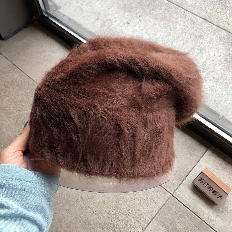 Modische Kaninchenfell-Mützen für Damen Weiche Warme Flauschige Wintermütze für Damen Winddichte Bonnet-Mütze Pile Beanies Mütze