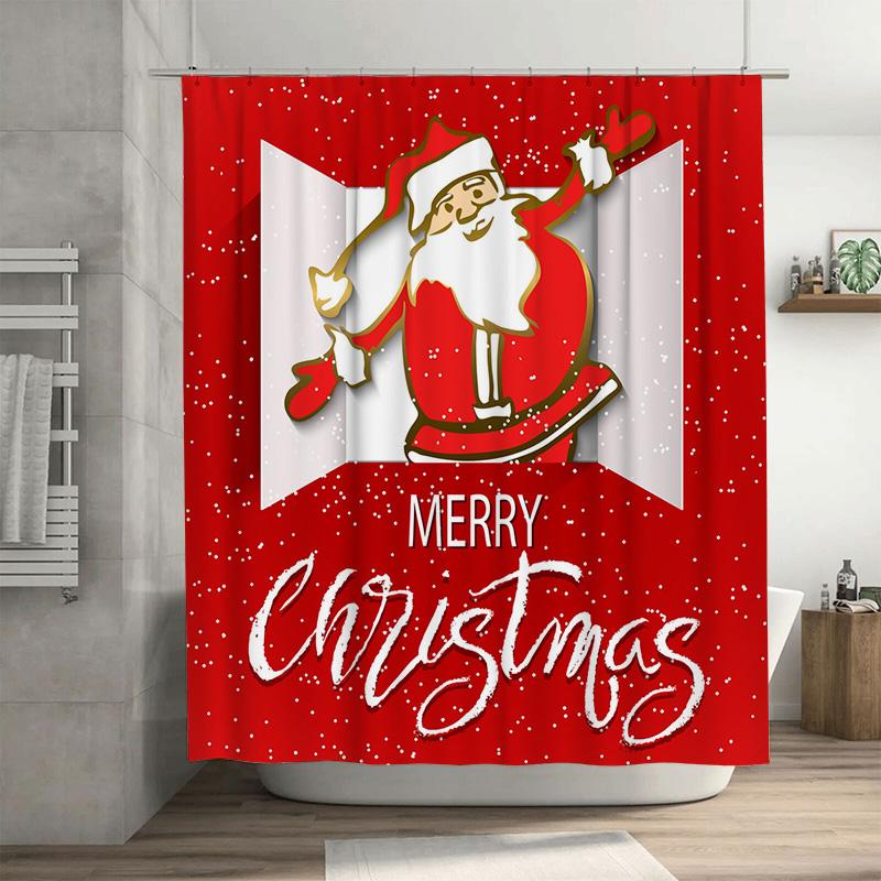 

TU Festive Christmas Shower Curtain Holiday Bathroom Decor Merry Xmas Backdrop Waterproof Fabric Santa Claus Design Festive Home 90x180cm35x71in