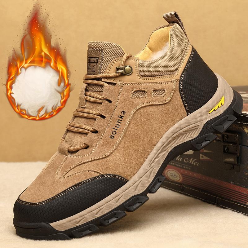 Мужские кроссовки из натуральной кожи новинка 2023 года утепленная уличная рабочая одежда зимние ботинки теплые ботинки с шерстяной подкладкой большая хлопковая обувь 38 жёлтый 4298₽