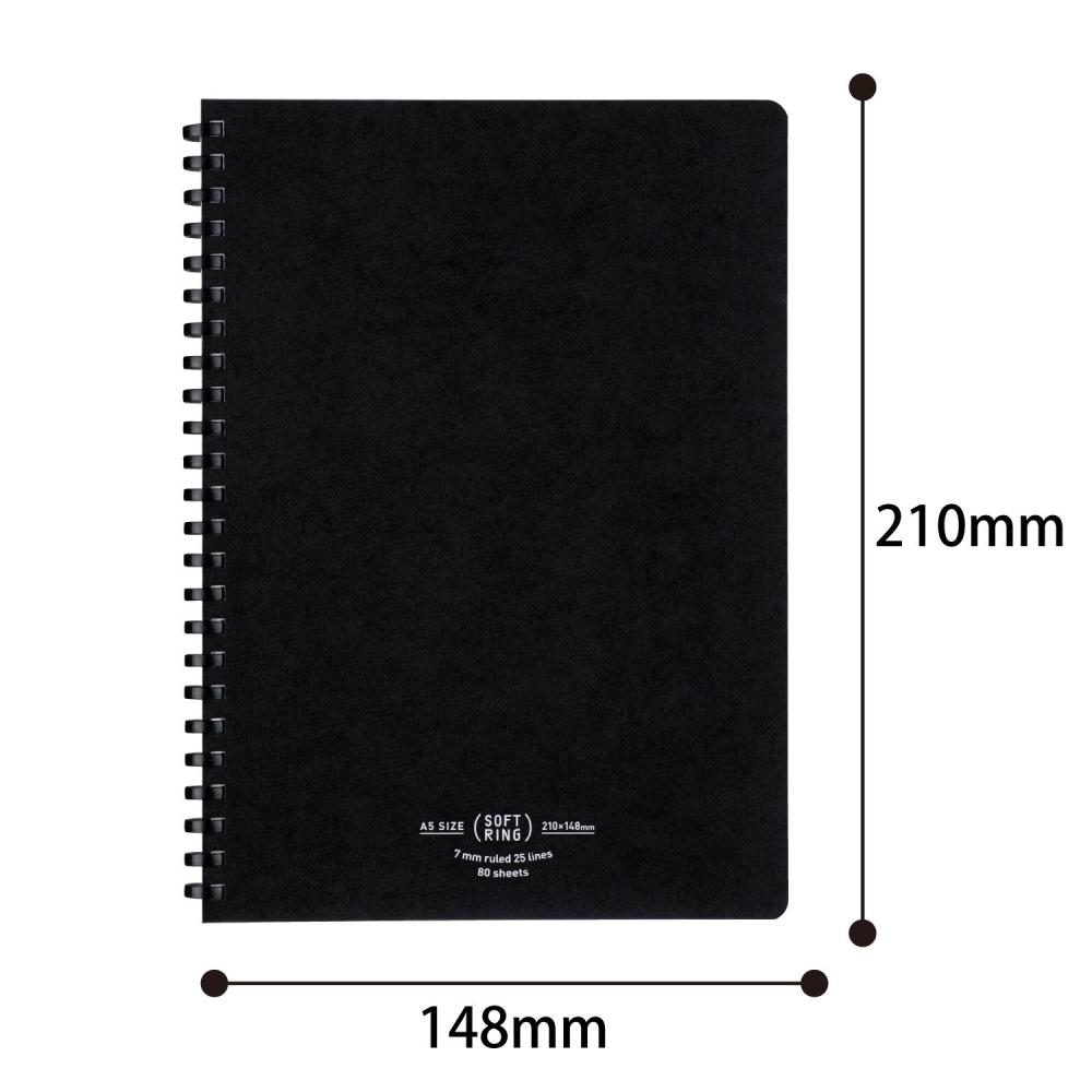 KOKUYO Note Soft Ring Notebook Natural 80 Sheets A5 A-lined Black Su-SV638A-D Black