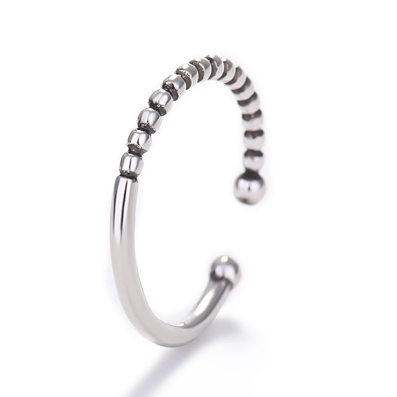Retro Thai Silver Twisted Bead Clasp Open Ring - Korean Style Creative Jewelry
