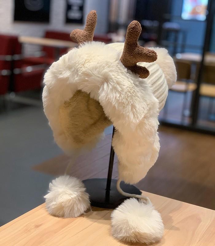 Winter hat women's Korean version cute antlers, ear protectors, plush hat, Christmas hat, plush and thickened Lei Feng hat, thermal hat
