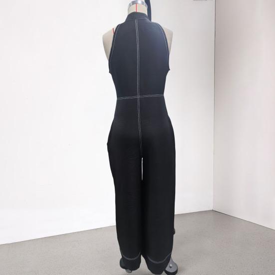 Huaqianguhh Women's Sleeveless Jumpsuit, Zip Up Stand Collar Wide Leg Pants Rompers, Casual Summer One Piece Outfits with Pockets