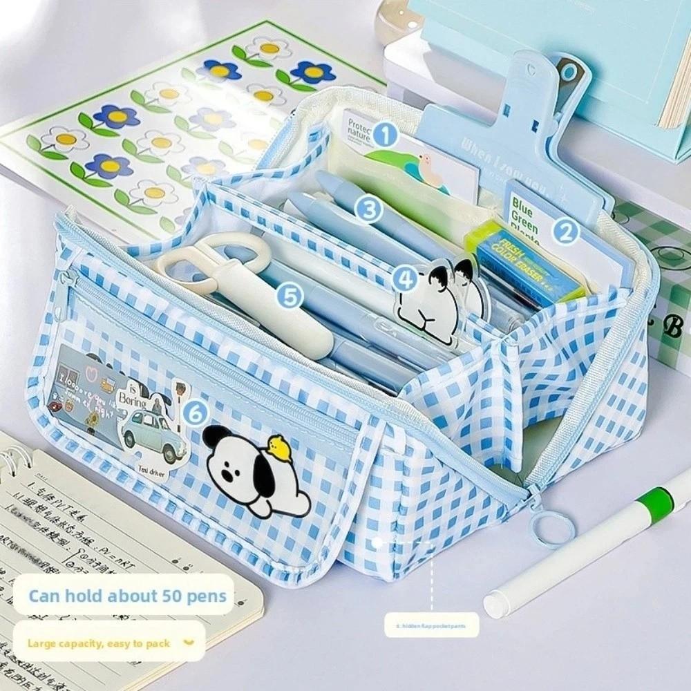 Puppy Grid Stationery Bag Korean Style Dopamine Pencil Pouch Kawaii Prism Pencil Case Unisex