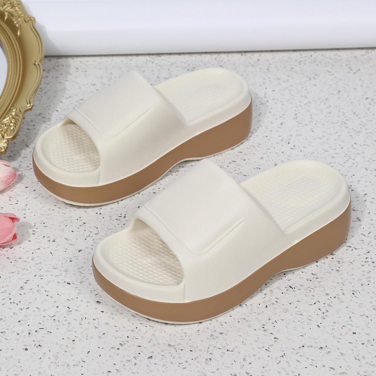 

Модные женские тапочки на танкетке из ЭВА бежевого цвета с открытым носком на толстой подошве для отдыха на открытом воздухе, износостойкие женские сандалии 40 бежевый