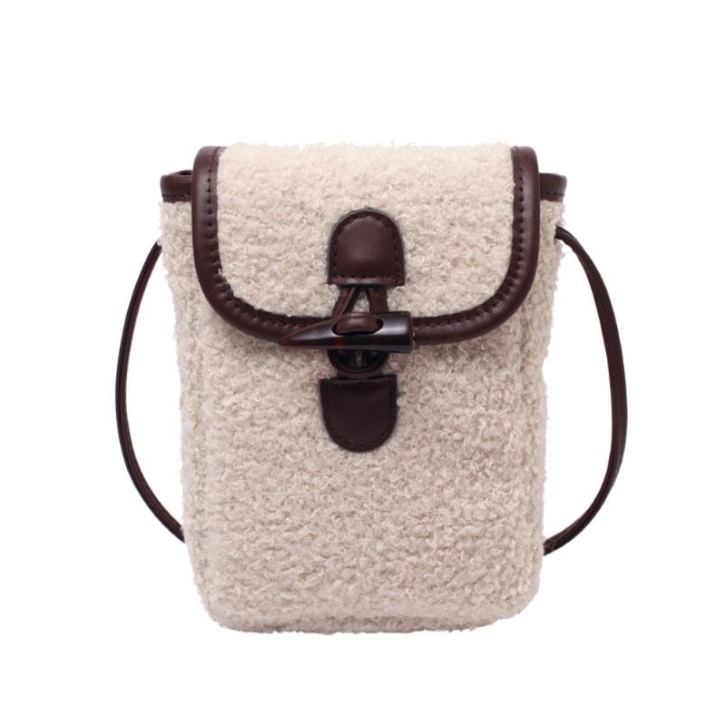Fashion Mini Lamb Wool Small Square Bag Horn Toggle Button Design Portable Popular Plush Crossbody Bags Cute Mobile Phone Pack