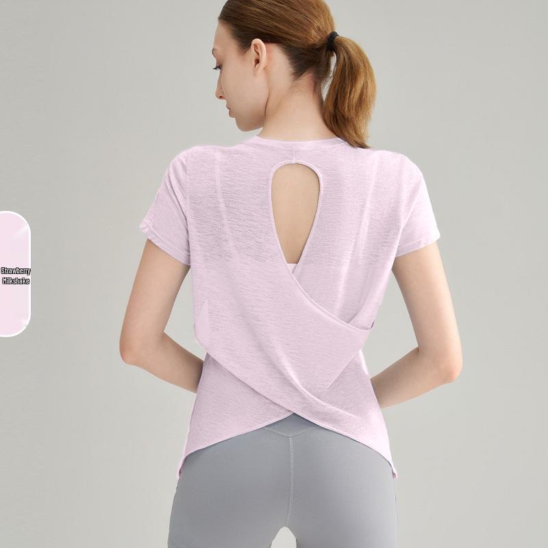Women's Bamboo Yarn Hollowed Back Quick-Dry Yoga T-Shirt