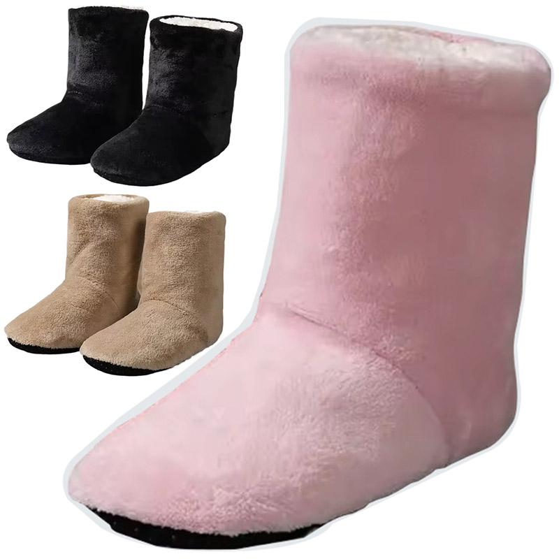 SyfIyno New Winter Fuzzy Boots Women Furry Shoes Fluffy Fur Snow Boots Plush Lining Slip-on Rubber Flat Indoor Warm Footwear