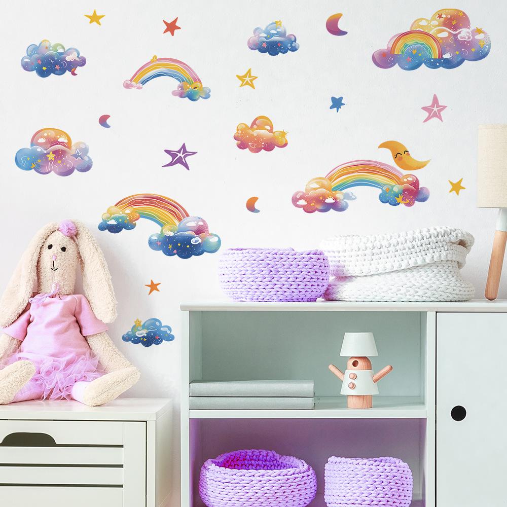 Rainbow Star Cloud Wall Sticker Self-Adhesive Removable for Kids Bedroom Kindergarten Background Wall Decoration