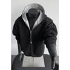 Men's Patchwork Cardigan Hooded Sweatshirt, Short and Oversized Casual Jacket