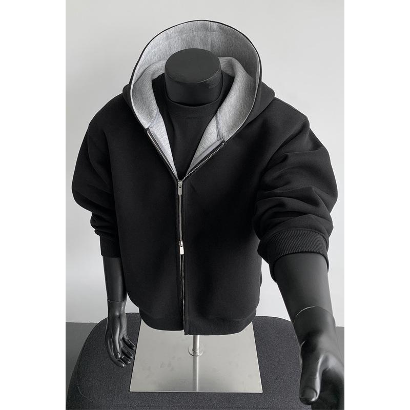 Men's Patchwork Cardigan Hooded Sweatshirt, Short and Oversized Casual Jacket