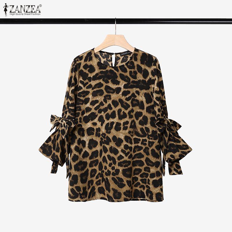 ZANZEA Women Casual Round Neck Loose 3/4 Sleeve Blouse